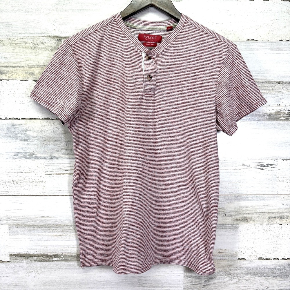 Bruno Milano Red & White SUPER SOFT Lightweight Short‎ Sleeve Henley Shirt Sz S